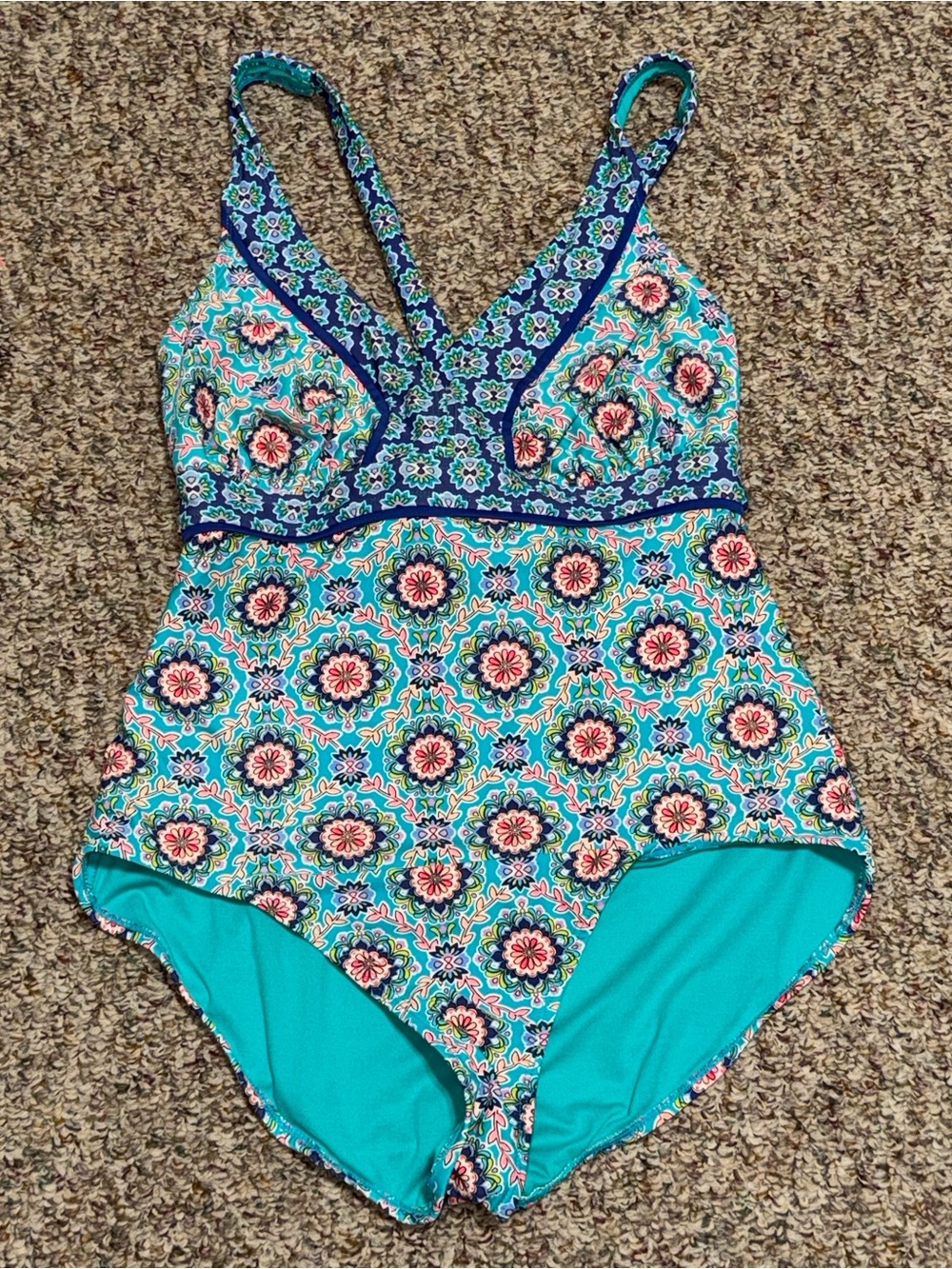 Womens XL 16/18 Floral Teal One-Piece Swimsuit beach summer sun